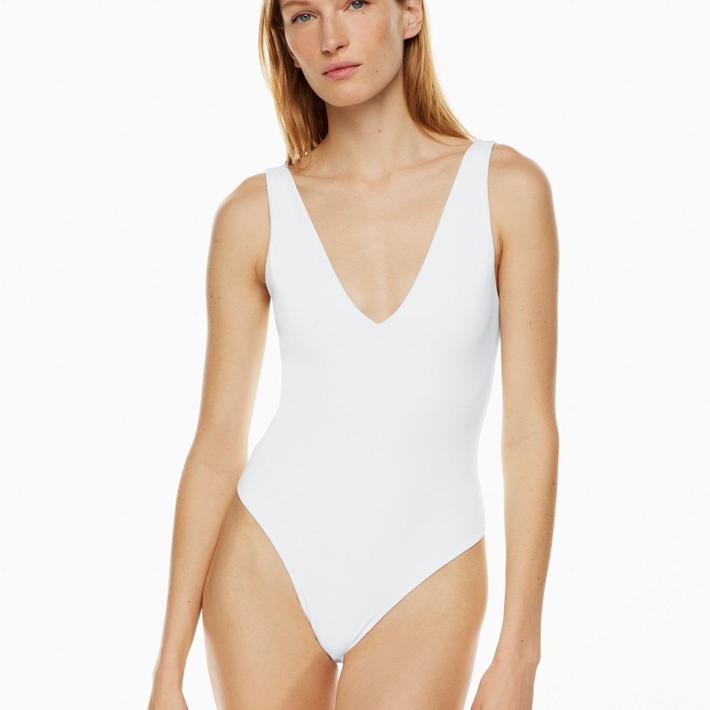 Babaton White Bodysuit with Plunging V-Neck